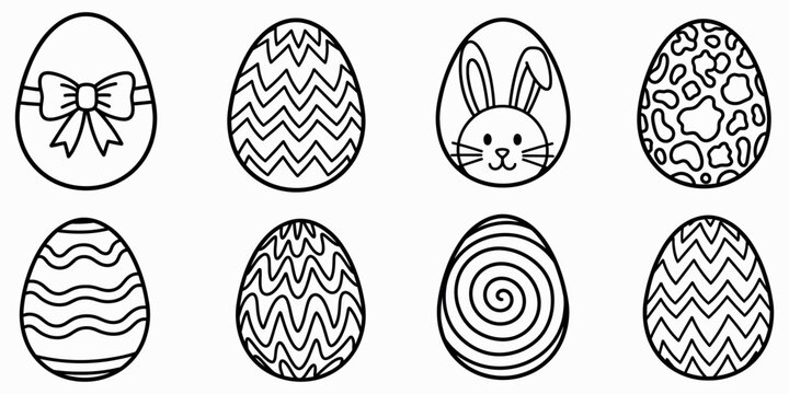 Easter egg coloring page with various patterns and designs