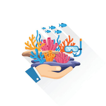Hand holding colorful coral reef ecosystem 1.
