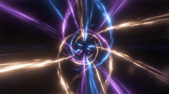 Abstract swirling energy light streaks in a dark void