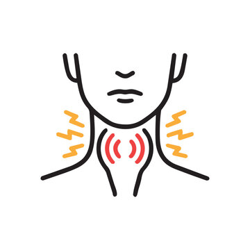 Neck sore throat inflammation line icon. Larynx pain vector illustration isolated on white background.