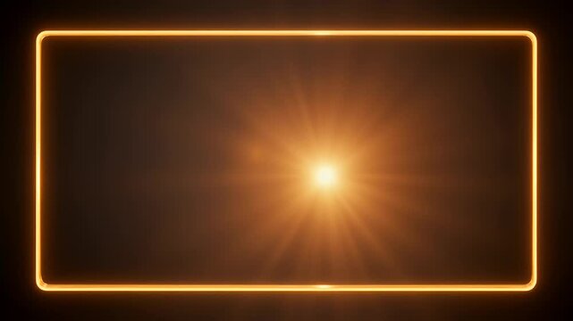 Glowing golden rectangular frame in dark space with bright center light source