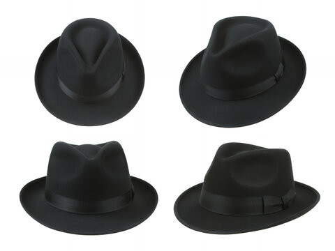 Black fedora hats in various angles fedoras realistic