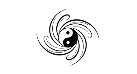 Fototapeta premium Yin Yang symbol with swirling abstract elements representing balance and harmony.