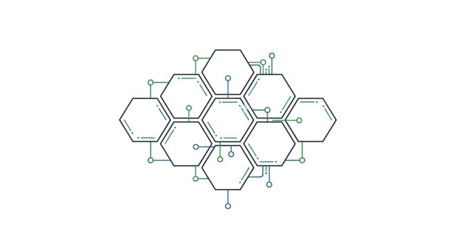 Molecular structure of hexagonal cells with bonds and atoms chemistry concept