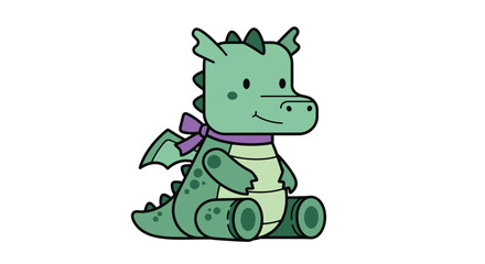 Fototapeta premium Cute Green Dragon Plush Toy with Purple Bow.