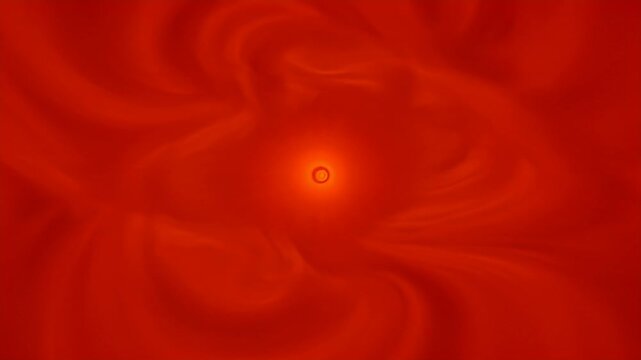 A swirling vortex of intense red hues centered around a radiant orb