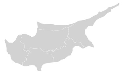 Obraz premium Grey with White Outline Cyprus Map with District Borders Asian Country