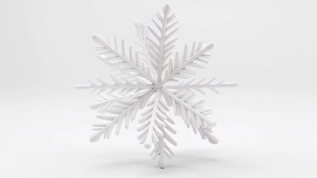 Elegant and symmetrical white snowflake on a white background with subtle shadows