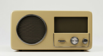 Obraz premium Retro portable radio with circular speaker grille, accents, analog dials, mid century design, studio lit product shot.