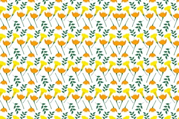 Obraz premium Vibrant floral pattern with orange and yellow flowers on white background