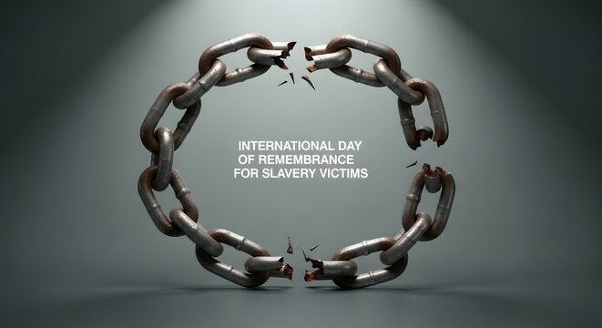Broken chain circle on a gray background for international day of remembrance for slavery victims