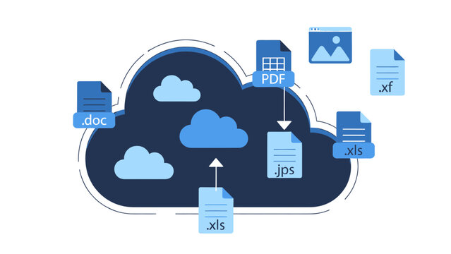 Cloud Storage of Different File Types vector illustration