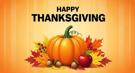 Happy thanksgiving celebration with pumpkin and leaves