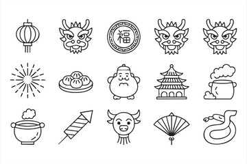 Minimal Chinese cultural symbols vector icon pack for Asian heritage design © Icon Nest