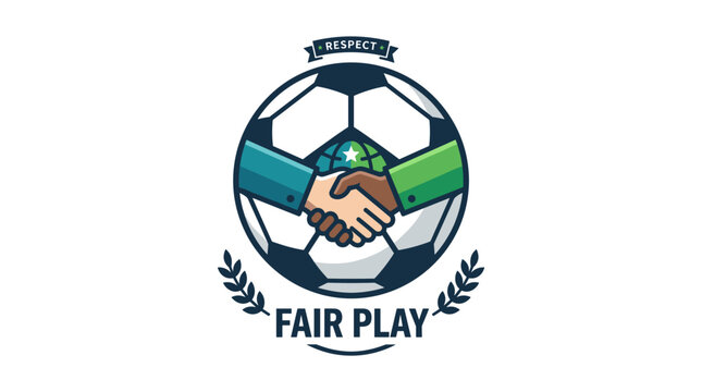 Soccer ball with handshake symbolizing fair play and respect