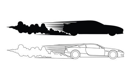 Stylized illustration of a speeding sports car leaving a smoke trail © msunny93