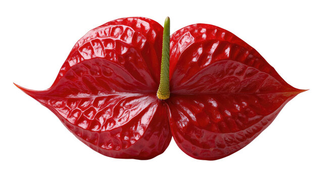 Crimson Blossom: A vibrant close-up captures the allure of a captivating anthurium flower, showcasing its sleek, heart-shaped petals and delicate spadix, an emblem of botanical beauty.