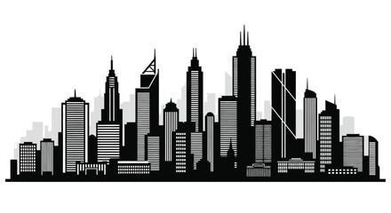 A striking black and white skyline illustration of a modern city © msunny93