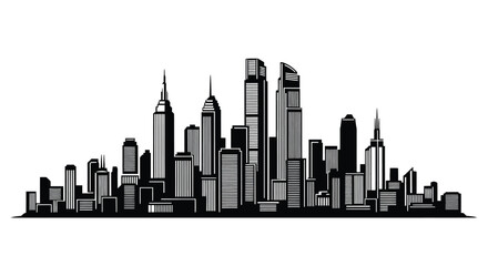 A striking black and white skyline illustration of a modern city © msunny93