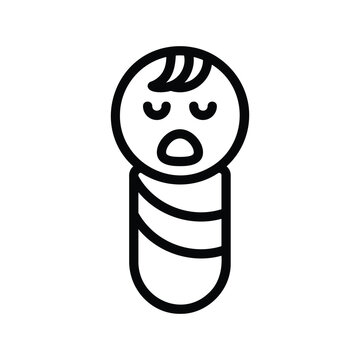 Crying baby with swirly hair. Single Line Icon.