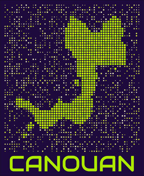 Canouan dots map. St. Vincent. Digital style shape of the island. Canouan map and title lime colored square dots with round corners. Elegant Vector Illustration.