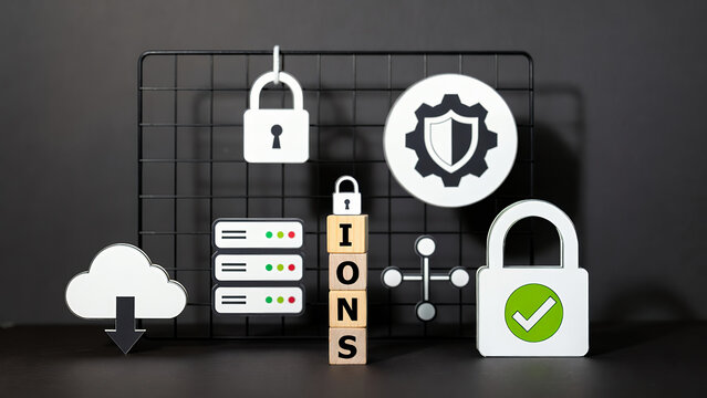 A comprehensive display of icons represents data protection and secure cloud operations.