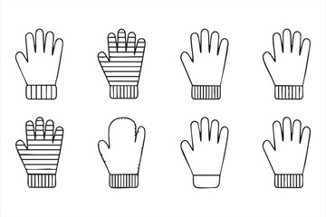 Fototapeta premium Winter gloves and mitten outline icon set for cold weather clothing design