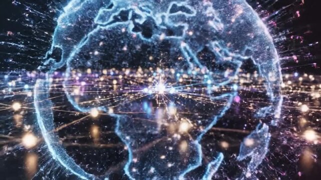 Abstract digital network connections with glowing nodes and light trails