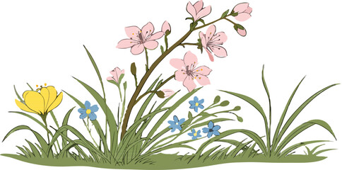 Naklejka premium Lush green grass cluster isolated PNG, natural ecology and garden design concept.