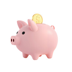 Pink Piggy Bank with Golden Coin - Savings and Investment Concept