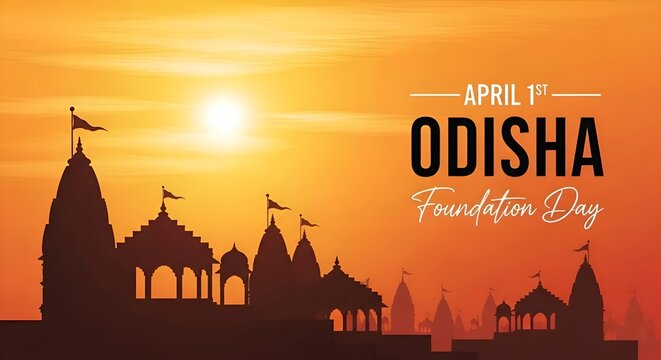 Odisha Foundation Day April temple in sunset 1st vector poster