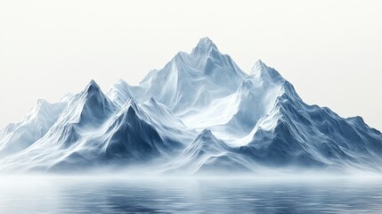 Fototapeta premium Majestic Snow-Capped Mountain Peaks Rise Above Icy Water, Dramatic Winter Landscape Under Soft Sky