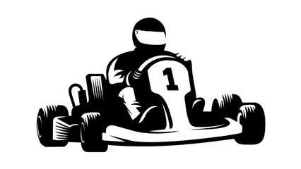 Go kart racer in action front view with number one on vehicle © Adi