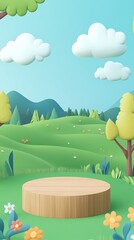 Naklejka premium cartoon outdoor grass trees booth poster background