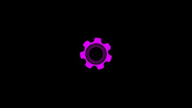 Purple gear cog icon with circular pattern on black background cogwheel mechanical