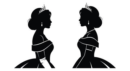 Elegant profile views of two regal women in ornate attire a striking silhouette high quality professional © njhasan