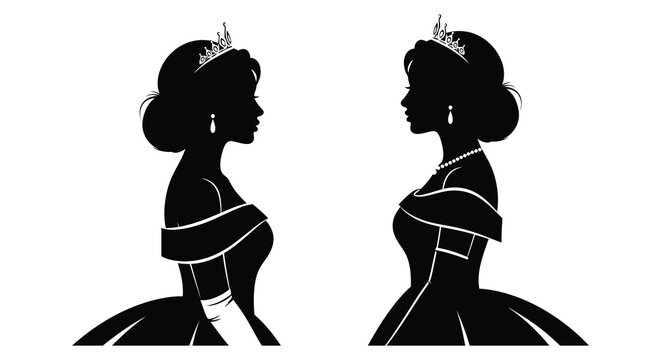 Elegant profile views of two regal women in ornate attire a striking silhouette high quality professional