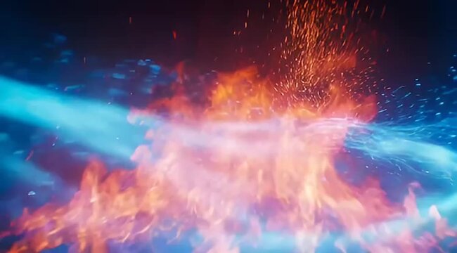Abstract depiction of fire and ice colliding in a vibrant display of energy