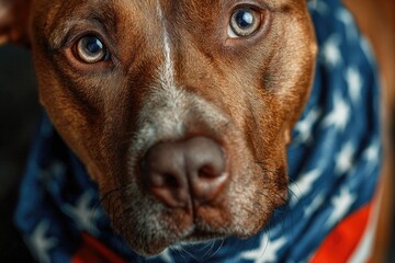 American Flag Bandana on Brown and White Dog