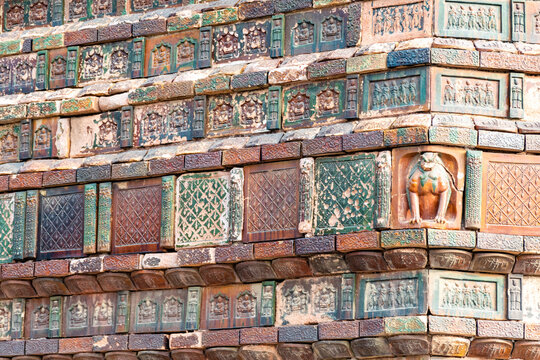 Exterior Facade Detail of Kaifeng Fan/Po Pagoda, Colorful Glazed Brick Buddhist Tower from the Northern Song Dynasty, Traditional Chinese Pagoda Architecture