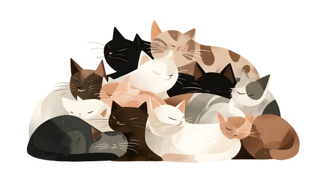 A large pile of adorable cats sleeping together in a cozy heap.