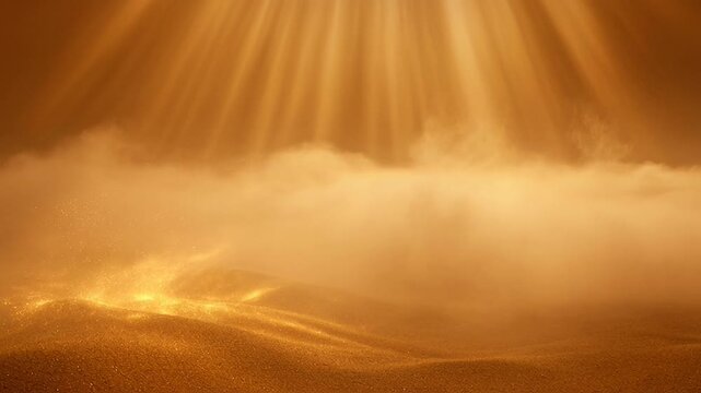 Golden light rays softly beam through ethereal cloud formations. radiant glow illuminates warm, abstract backgrounds, conveying profound spiritual peace and tranquil hope, an uplifting atmosphere
