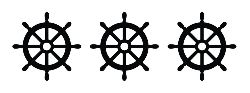 Ship, wheel vector icons collection, nautical helm and maritime steering symbols, boating and sailing equipment concept, clean editable vector design.