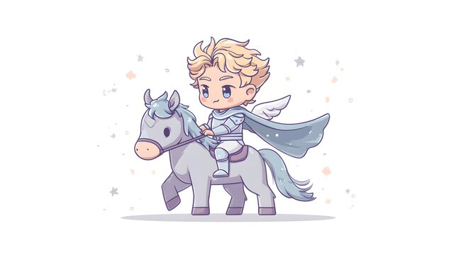 Chibi Prince Riding a Horse with Wings and a Cape.