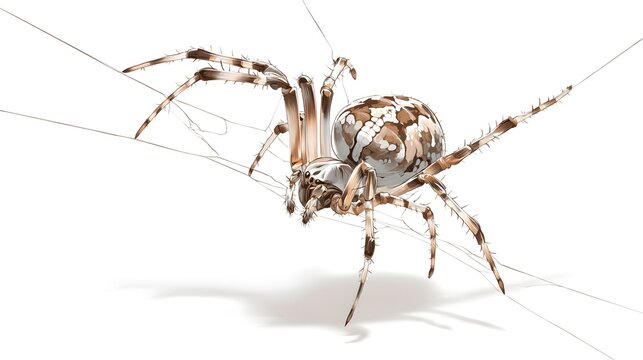 Close-up of a Garden Spider on its Web with Detailed Patterned Legs.