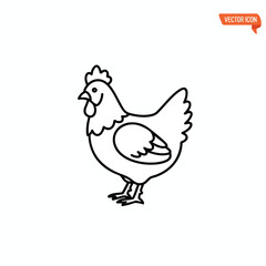 Minimalist outline drawing of a chicken standing on two legs against a white background