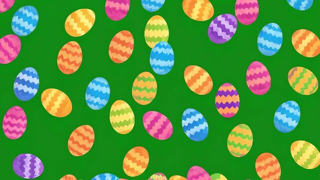 Colorful easter eggs floating against a green background animation