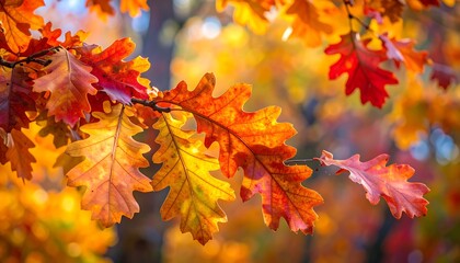 Fototapeta premium A vibrant display of autumn leaves on a branch