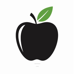 Fototapeta premium Simple Black Apple Icon with a Single Green Leaf, Representing Health, Education, and Freshness