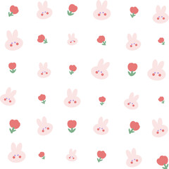 Obraz premium Minimalist Bunny and Red Rose Flower Seamless Pattern for Sweet Girly Stationery and Fabric